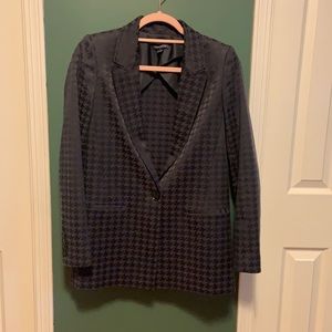 Long black and blue houndstooth blazer